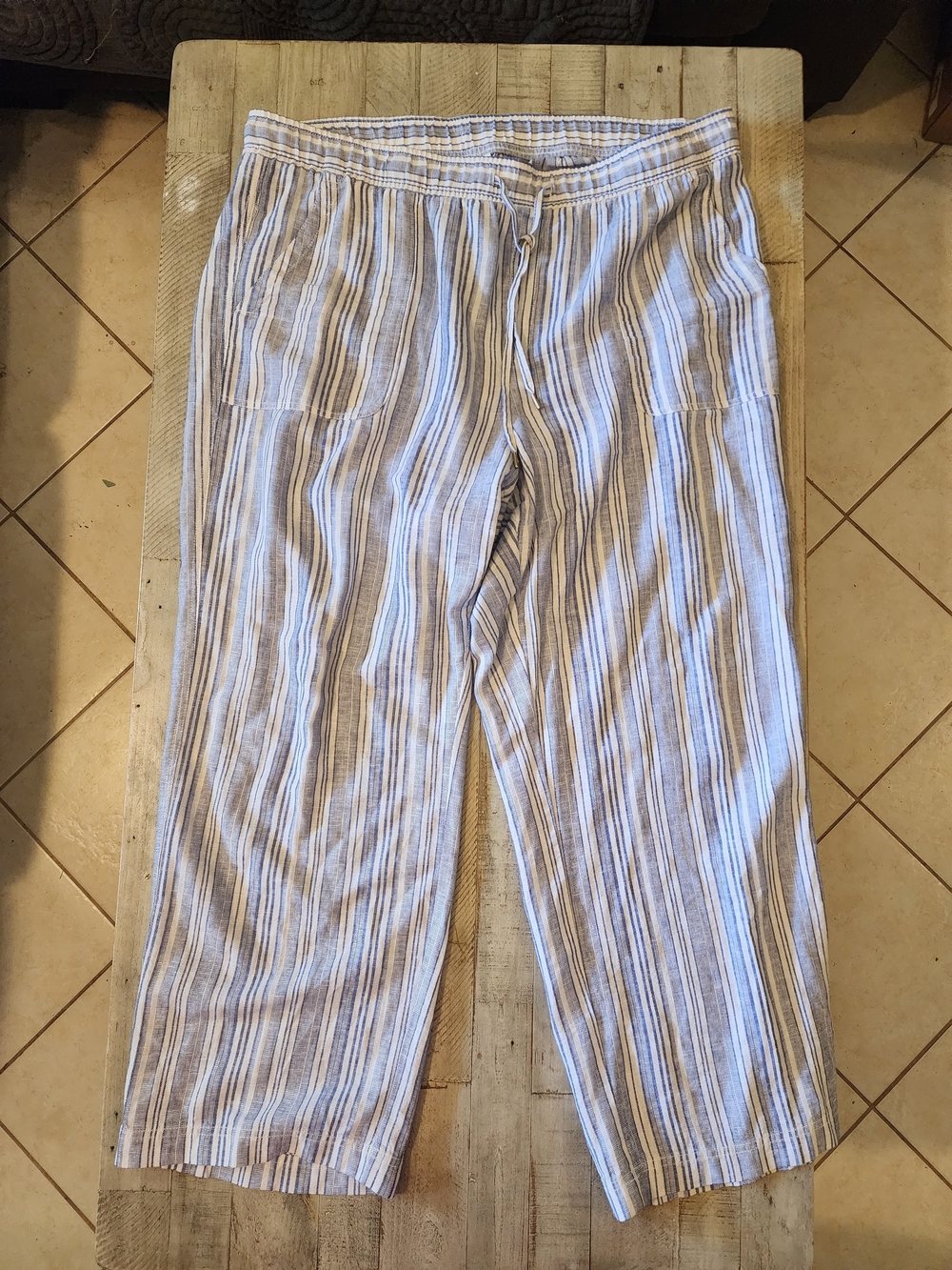 GAP Blue Stripe Linen Pull On Pants